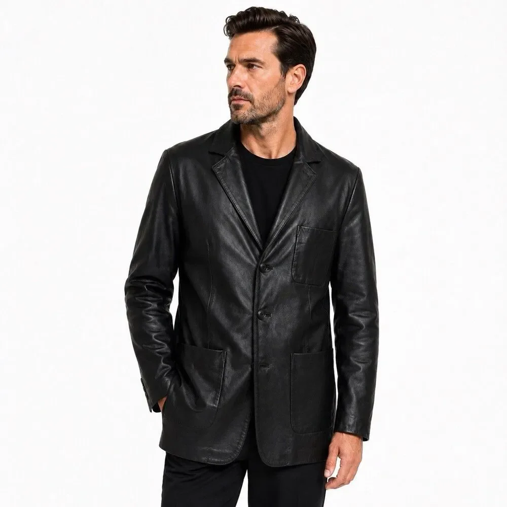Vintage 90s 00s Gap Leather Jacket Black Trench Size M Mens Lined Winter Long